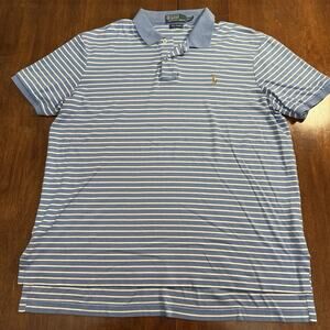 Polo Ralph Lauren Pima Interlock Polo Shirt XL Baby Blue White Stripe XL